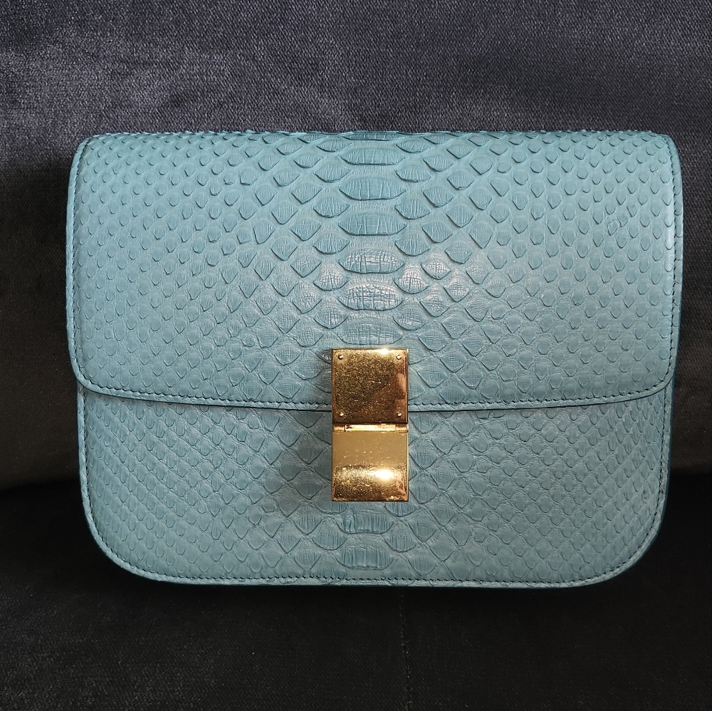 Pre-owned Authentic Céline Python Box Bag in Sea Blue size medium